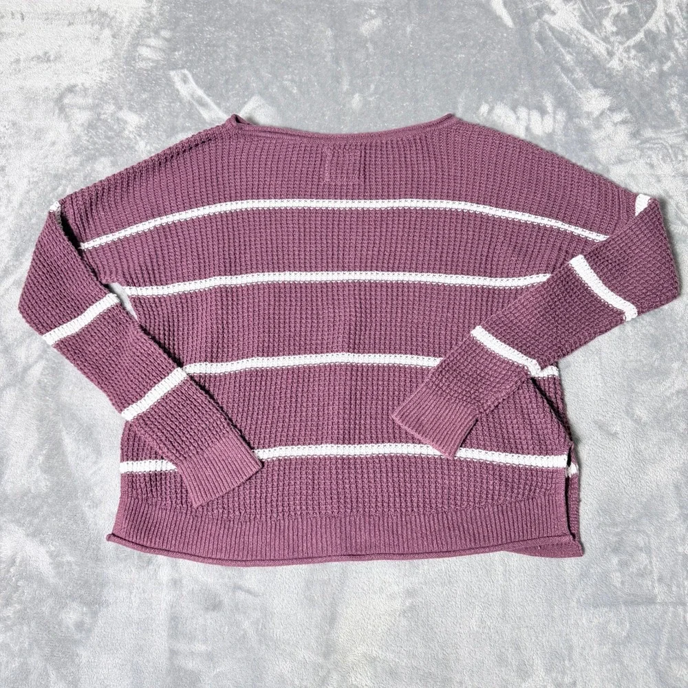 Hollister Womens Small Waffle Knit Striped Sweater Maroon White Pullover